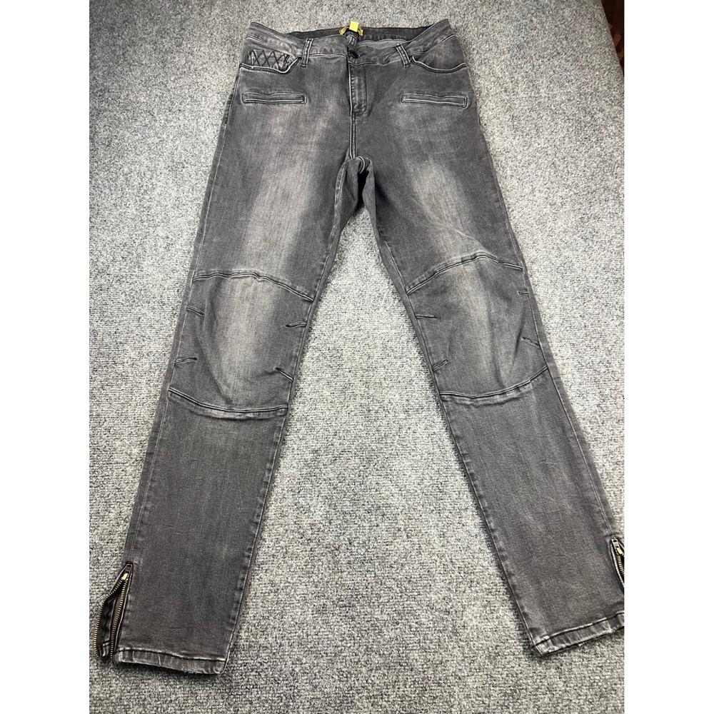 Bandolera Womens Moto Jeans Faded Black Biker Slim Ankle‎ Zip Goth UK 18 EUR 44